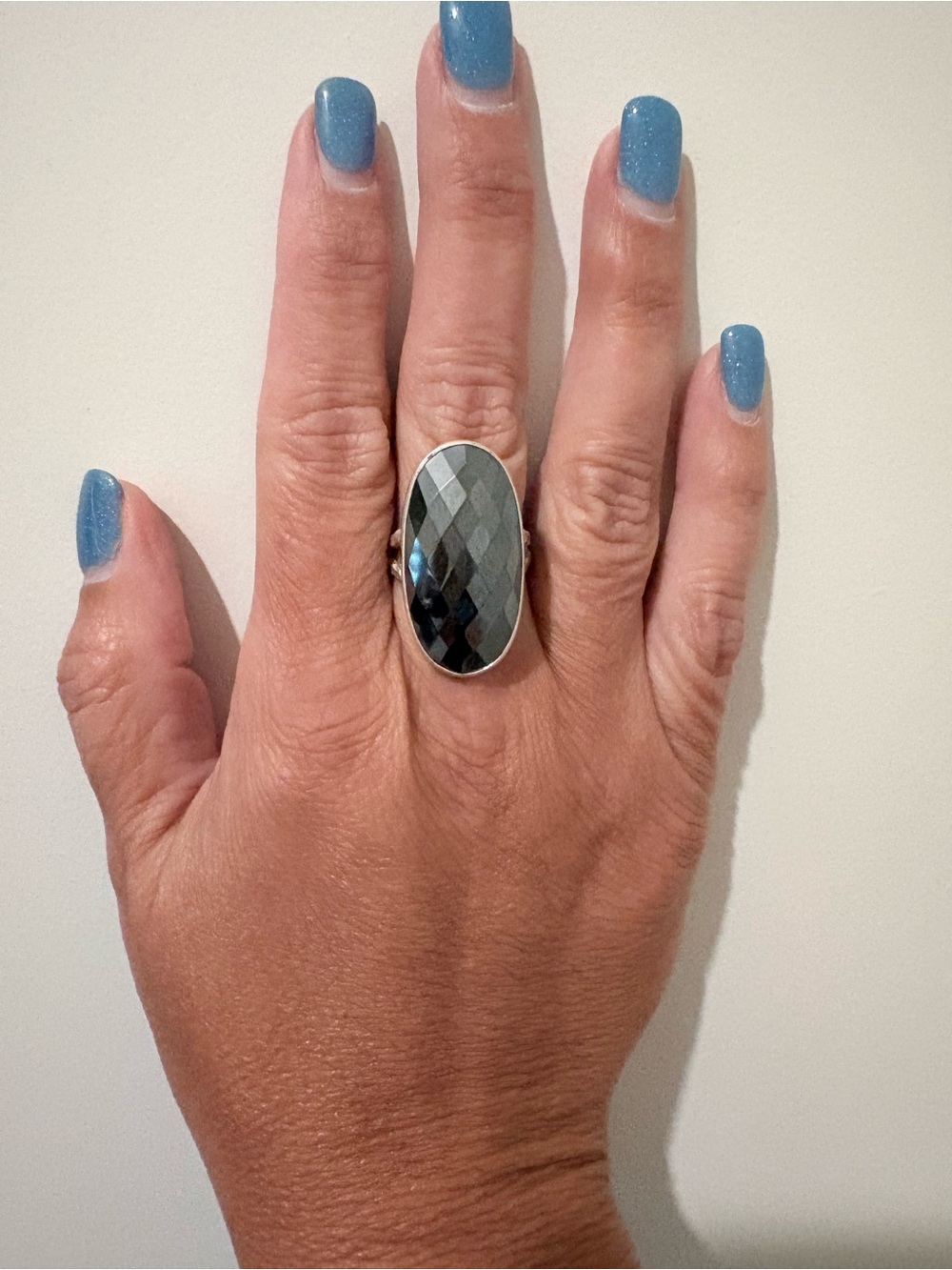 Lori Bonn size 9 Hematite Oval Ring - Sterling Silver 1.25” long PERFECT